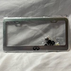 1pc Matte Silver Fit Infiniti Logo Metal License Plate Frame W/ Chrome Screw Cap